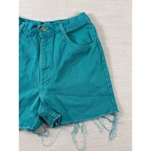 Vintage 90s No Excuses Teal Denim Shorts Juniors 11 High Rise Cutoff USA Made